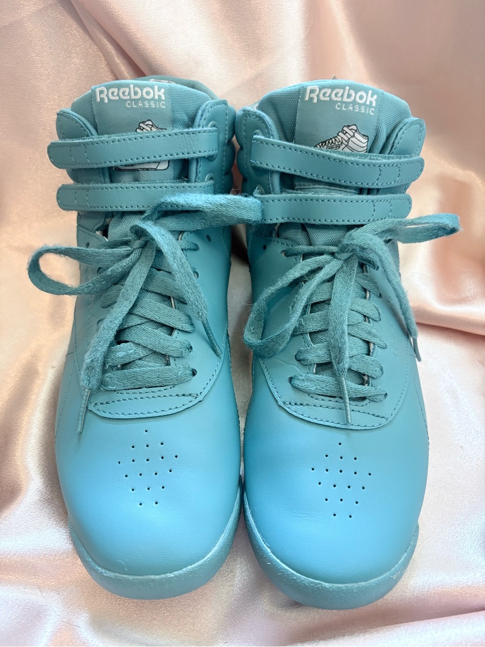 Reebok Freestyle Hi Matte Turquoise Teal Leather High Top Sneakers Size 9.5
